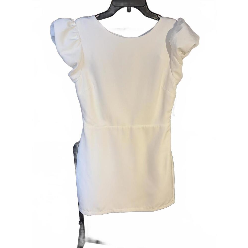 NEW White Puff Sleeve Mini Dress with Tie Back Detail TCEC Size M